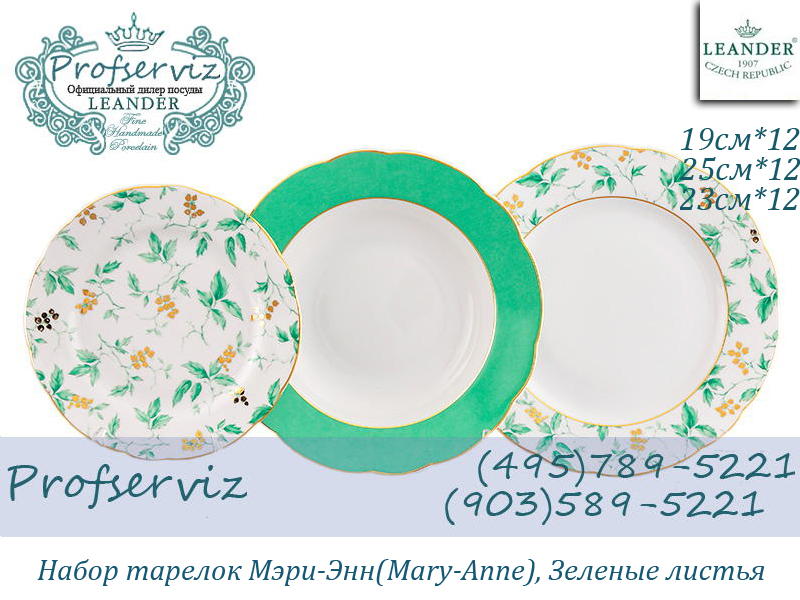 Фото Набор тарелок 12 персон 36 предметов Мэри- Энн (Mary- Anne), Зеленые листья (Чехия) 03160119-1381x2