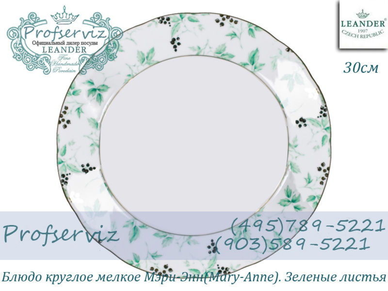 Фото Блюдо круглое 30 см Мэри- Энн (Mary- Anne), Зеленые листья (Чехия) 03111313-1381
