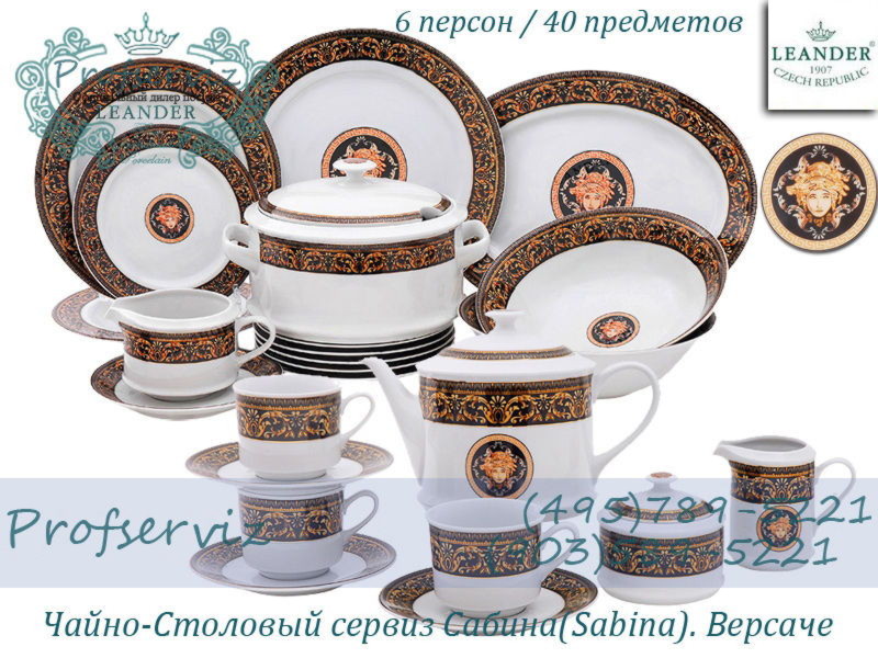 Фото Чайно- столовый сервиз 6 персон 40 предметов Сабина (Sabina), Версаче (Чехия) 02162000-172B