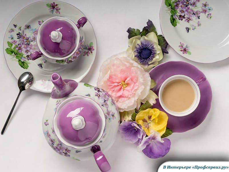 Фото Чайный сервиз 6 персон 15 предметов Мэри- Энн (Mary- Anne), Лиловые цветы (Чехия)