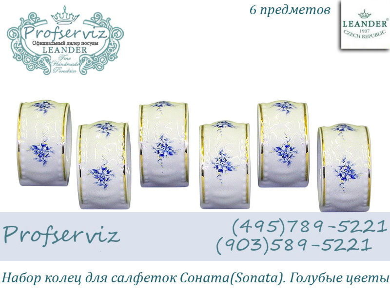 Фото Набор колец для салфеток Соната (Sonata), Голубые цветы (6 штук) (Чехия) 07164612-0009