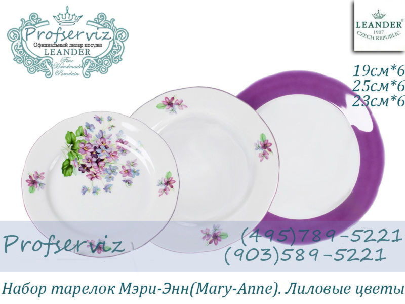 Фото Набор тарелок 6 персон 18 предметов Мэри- Энн (Mary- Anne), Лиловые цветы (Чехия) 03160119-2391 