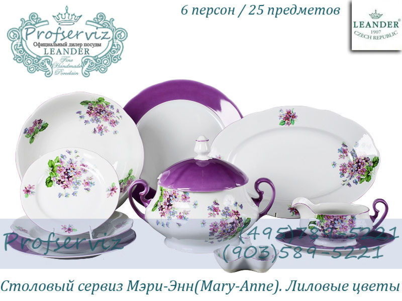 Фото Столовый сервиз 6 персон 25 предметов Мэри- Энн (Mary- Anne), Лиловые цветы (Чехия) 03162011-2391 