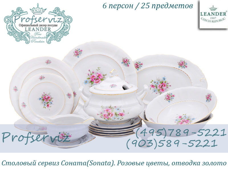 Фото Столовый сервиз 6 персон 25 предметов Соната (Sonata), Розовые цветы (Чехия) 07162011-0013
