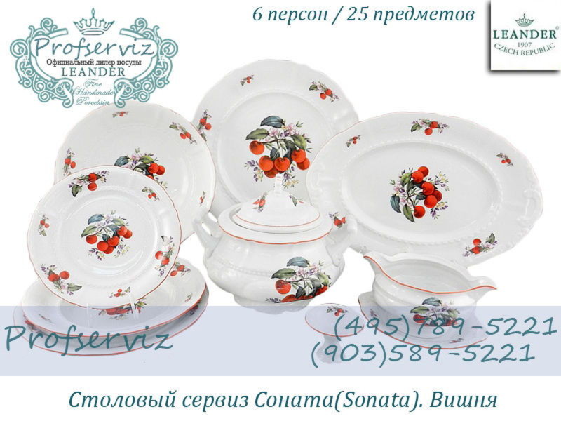 Фото Столовый сервиз 6 персон 25 предметов Соната (Sonata), Вишни (Чехия) 07162011-2406