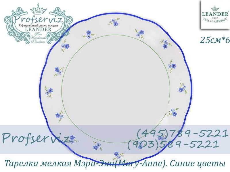 Фото Тарелка мелкая 25 см Мэри- Энн (Mary- Anne), Синие цветы (6 штук) (Чехия) 03160115-0887