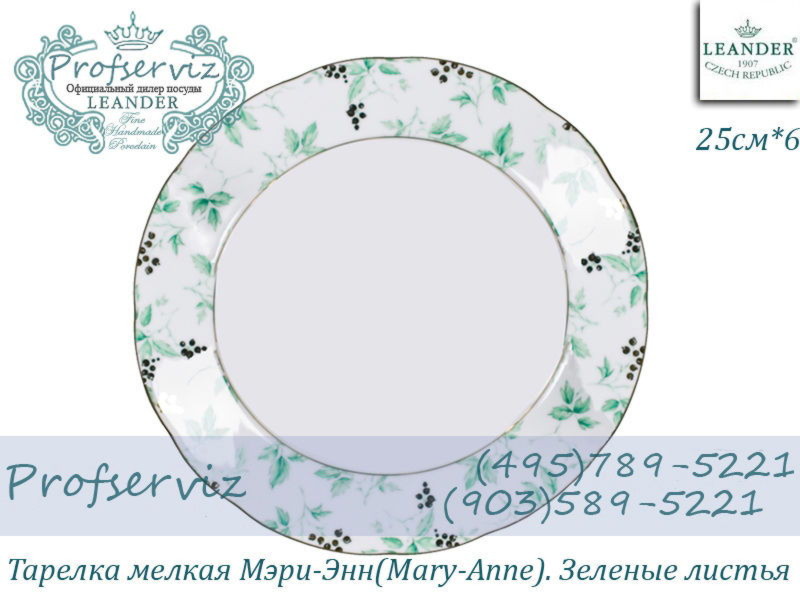 Фото Тарелка мелкая 25 см Мэри- Энн (Mary- Anne), Зеленые листья (6 штук) (Чехия) 03160115-1381