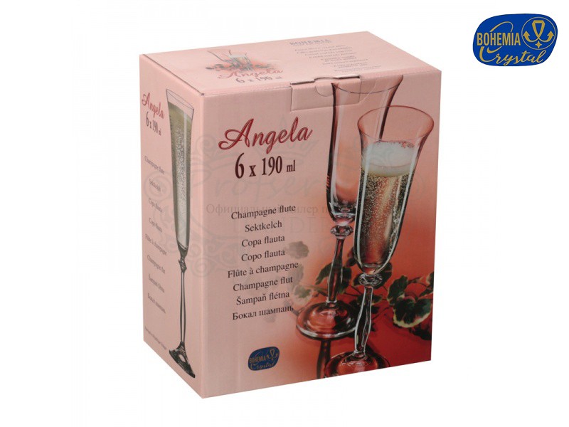 Фото Набор фужеров для шампанского Анжела (Angela) 190мл, Гладкая, бесцветная (6 штук) Чехия