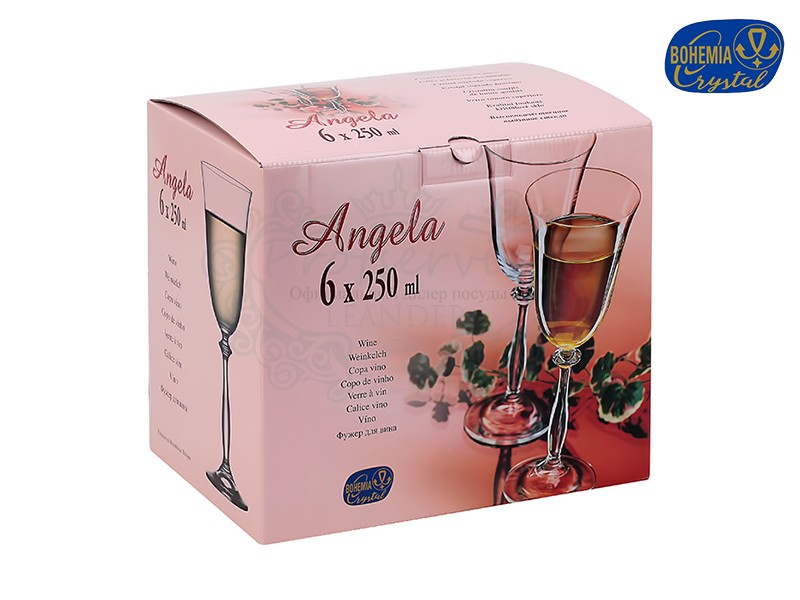 Фото Набор бокалов для вина Анжела (Angela) 250мл, Гладкая, бесцветная (6 штук) Чехия