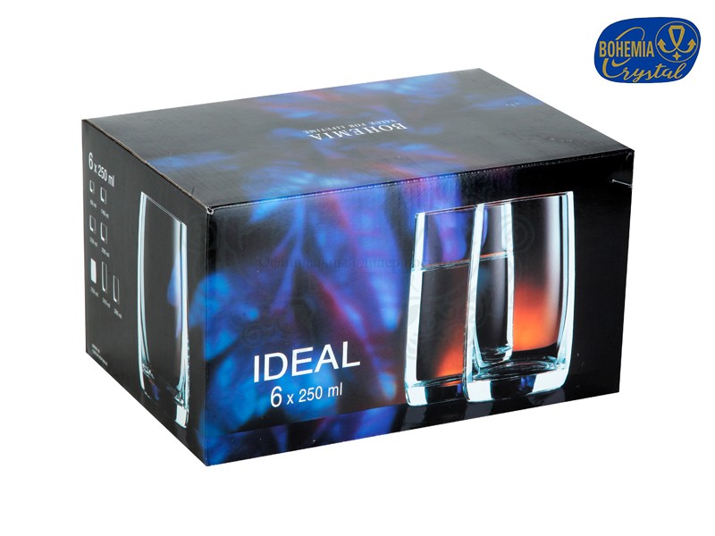 Фото Набор стаканов для воды Идеал (Ideal) 250мл, Гладкие, бесцветные (6 штук) Чехия