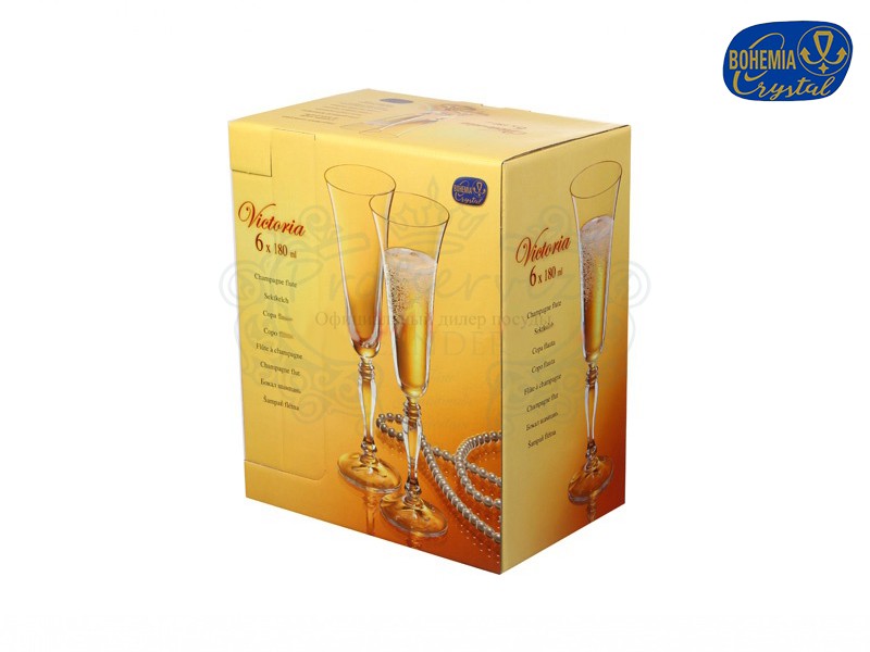 Фото Набор фужеров для шампанского Виктория (Victoria) 180мл, Отводка золото (6 штук) Чехия