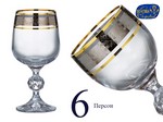 Набор бокалов для вина Клаудия (Claudia) 190мл, Панто платина, цветы (6 штук) Чехия