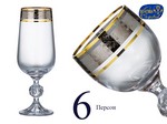 Набор фужеров для шампанского Клаудия (Claudia) 180мл, Панто платина, цветы (6 штук) Чехия