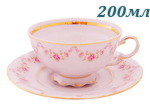 Чайные пары 200 мл Соната (Sonata), Мелкие цветы, розовый фарфор (6 пар) (Чехия)