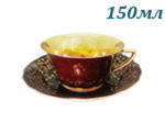 Чайная пара 100 мл Виндзор (Windzor), Золотые цветы, бордо (Чехия)