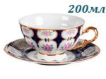 Чайные пары 200 мл Соната (Sonata), Розовый цветок, кобальт (6 пар) (Чехия)