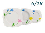 Набор квадратных тарелок 6 персон 18 предметов Бьянка (Byanka), Весенний букет (Чехия)