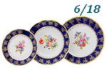 Набор тарелок 6 персон 18 предметов Мэри- Энн (Mary- Anne), Мелкие цветы, кобальт (Чехия)