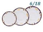 Набор тарелок 6 персон 18 предметов Соната (Sonata), Золотая роза, кобальт (Чехия)