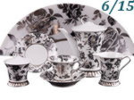 Чайный сервиз 6 персон 15 предметов Светлана (Svetlana), Черная роза, отводка платина (Чехия)